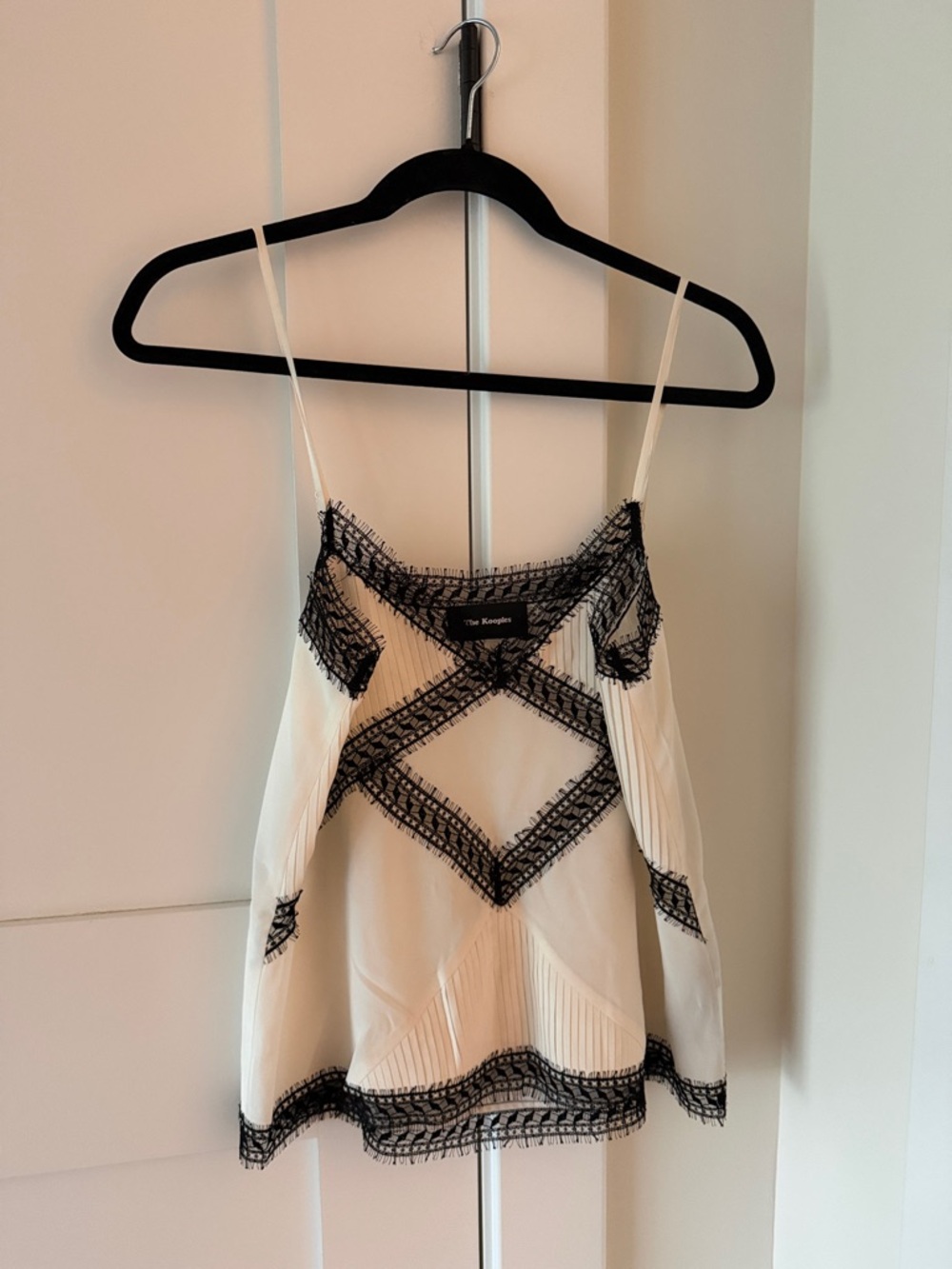 The Kooples Ivory Cami with Black Lace Trim